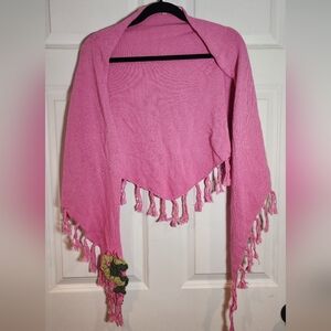 Laurie B. Pink Triangle Knit Shawl with Tassels One Size